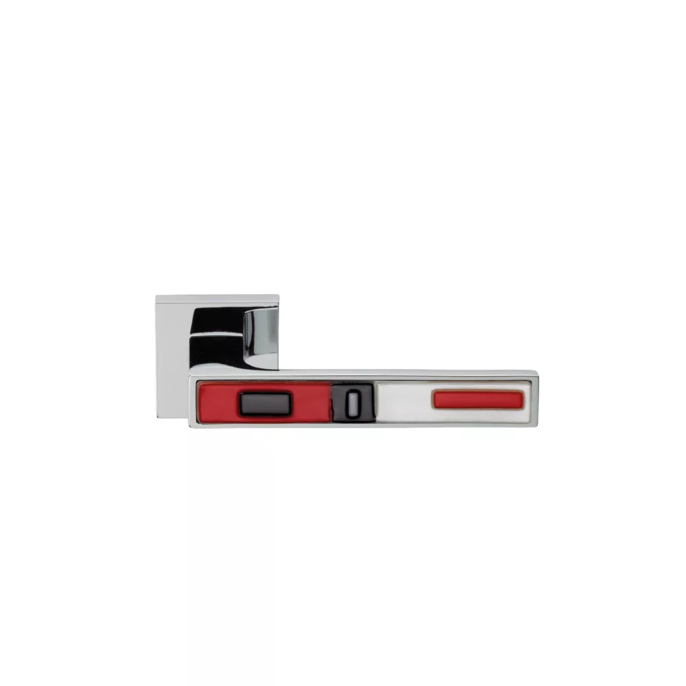 Klamka do drzwi Brera - szyld kwadratowy - szklo czerwone i czarne - wykonczenie CR